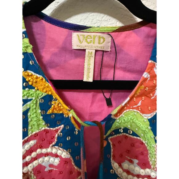 Anthropologie Verb by Pallavi Singhee Boho Embroidered Sequin Tassel Tunic Top M - Picture 2 of 5